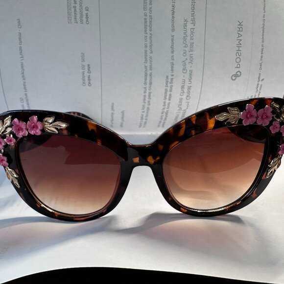 Chic Cat Tortoise Shell Sunglasses Fairmarry Pink Roses - Picture 2 of 12